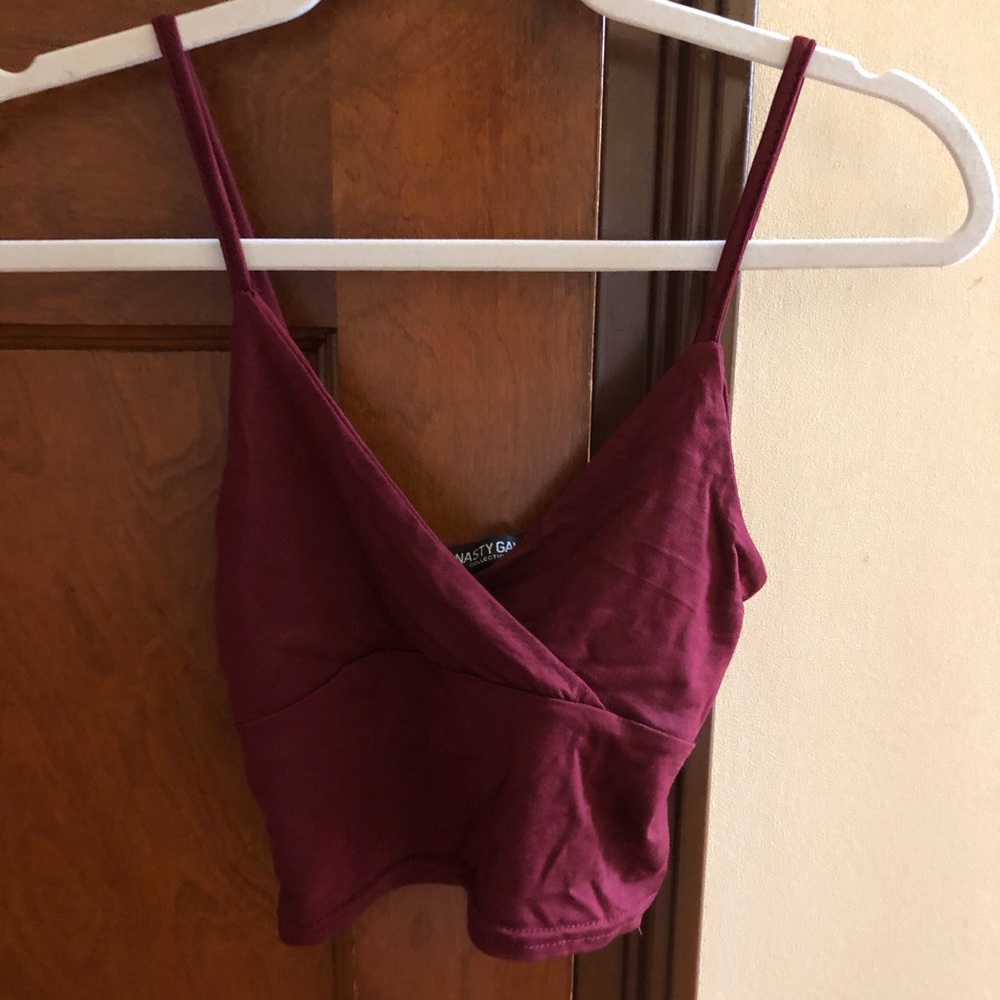 Burgundy v neck cropped cami
